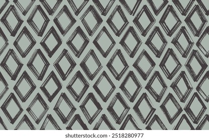 Abstrato padrão sem emenda com losangos vetoriais em negrito. Desenhar as formas geométricas com textura grunge. Simples vintage chevron textura, mosaico, fundo da estrutura. Estilo tribal étnico padrão contínuo