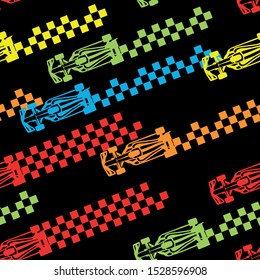 Abstract seamless pattern with bolid,  sport car. Childish style wheel auto repeated backdrop. bright sportcar. 