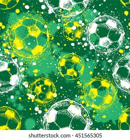 Abstract seamless pattern for boy. Grunge sport texture. Football background with 
ball .  Sport wallpaper. 
