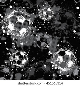 Abstract seamless pattern for boy. Grunge sport texture. Football background with 
ball .  Sport wallpaper. 