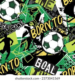 Abstract seamless pattern for boys. Football soccer pattern. Grunge urban pattern with football ball.  Repeated sport pattern.