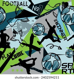 Abstract seamless pattern for boys. Football soccer pattern. Grunge urban pattern with football ball.  Repeated sport pattern.