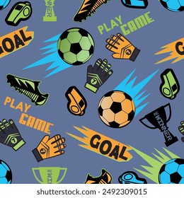 Abstract seamless pattern for boys. Football soccer pattern. Grunge urban pattern with football ball.  Repeated sport pattern.