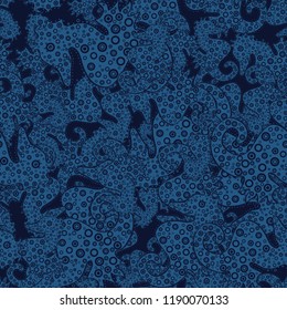Abstract seamless pattern for boys, girls, clothes, wallpaper. Vector. Sea horse hippocampus watercolor illustration on blue and gray background.