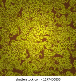 Abstract seamless pattern for boys, girls, clothes, wallpaper. Vector. Sea horse hippocampus watercolor illustration on yellow and brown background.
