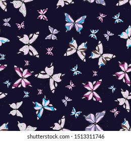 Abstract seamless pattern for boys, girls, clothes, wallpaper. Seamless pattern with butterflies. Endless. Sketch, doodle, scribble. Vector illustration.