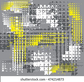 Motif abstrait harmonieux pour les garçons et les filles. arrière-plan grunge urbain à répétition pour les hommes, mode, vêtements de sport. design créatif avec forme, points, encre. fond d'écran chaotique sur fond gris