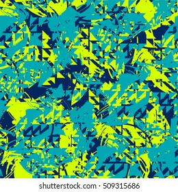 Abstract seamless pattern for boys, girls, sport, fashion clothes. textured chaotic repeated backdrop with triangle elements, spray paint. Geometric  background in bright colors. teenagers wallpaper