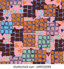 Abstract seamless pattern. Brick fragments and abstract background.