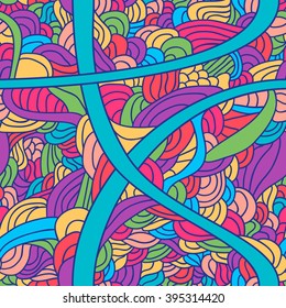 Abstract seamless pattern. Bright background with linear doodles, scales, diagonal waves, hand drawn graphics made with graphics tablet. Vector Illustration.