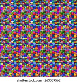 Abstract seamless pattern. Bright, cheerful, and following the wrong cell, psychedelic hippies pattern.