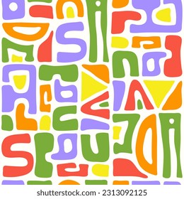 Abstract seamless pattern with bright colorful organic cut out shapes on a white background. Trendy vector collage.