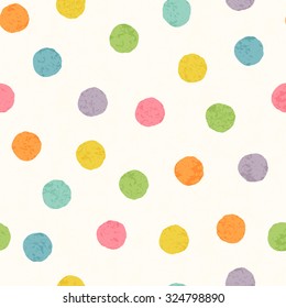 Abstract Seamless Pattern With Bright Colorful Hand Drawn Polka Dots On A White Background. Lovely Childish Backdrop For Wrapping, Packaging, Textile And Interior Decoration