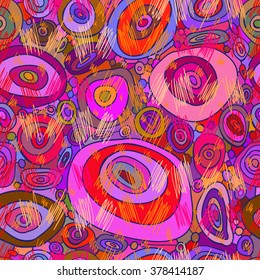 Abstract seamless pattern. Bright, colorful shapes, strips, strokes and dashes, vector.