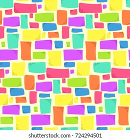 Abstract seamless pattern with bright colorful rectangles on light background. Fashion trendy vector texture with squares and rectangle shapes for textile, wrapping paper, cover, surface, wallpaper