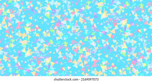 Abstract Seamless Pattern Of Bright Equilateral Triangles Randomly. Geometric Colorful Triangle Texture For Celebratory Design. Perfect Fit For Invitations, Cover, Wallpaper, Card, Web Design. Vector