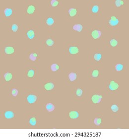 Abstract seamless pattern with bright multicolor spots on brown background.