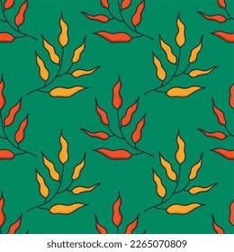 Abstract seamless pattern, bright plants. Interior poster, postcard, cover. Flat design, cartoon drawing, vector illustration.