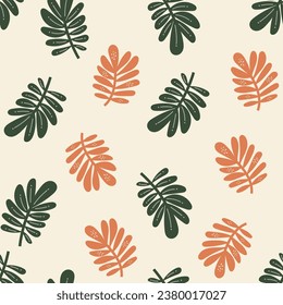 Abstraktes, nahtloses Muster mit hellen Pflanzen und Blumen auf beigem Hintergrund. Kreatives Blumendesign. Vektormuster für verschiedene Oberflächen. Blühender Wiese-Hintergrund.