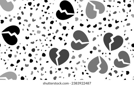 Abstract seamless pattern with broken heart symbols. Creative leopard backdrop. Vector illustration on white background