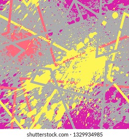 Abstract seamless pattern with broken lines and color spots. For your fabric design