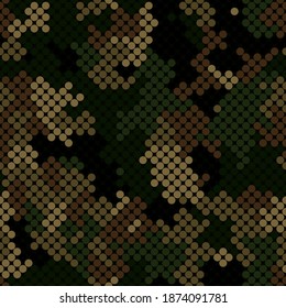 Abstract seamless pattern with brown and tan colored chaotic circles on dark background. Vector illustration.