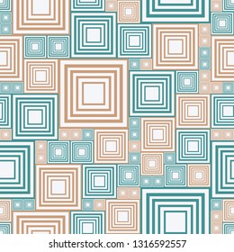 Abstract seamless pattern with a lot brown and turquoise squares on white background. Template vector illustration pcb, electrical circuit or city blocks. Geometric layout different size rectangles.