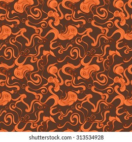 Abstract seamless pattern of Browns swirls orange ink swirling in water on  background Background for banner, card, poster, label or web design