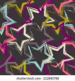 Abstract seamless pattern with brush painted stars. Colorful grunge vector background. 