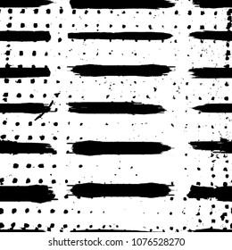 Abstract Seamless Pattern with brush strokes, halftone dots , distress textures. Grunge background. Vector Illustration.
