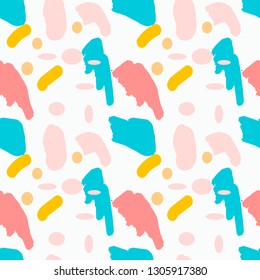 Abstract seamless pattern with Brush Strokes. Hand drawn fabric, gift wrap, wall art design. Vector template for cards, banners, print fabric, t-shirt. Pastel colors