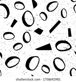 Abstract seamless pattern with Brush Strokes geometric elements. Beautiful modern texture with chaotic painted shapes. Monochrome background for your design.
