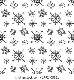 Resumen de un patrón sin fisuras con elementos de estrella geométrica Brush Strokes. Bonita textura moderna con formas caóticas pintadas. Fondo monocromo para tu diseño.