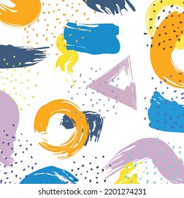 Abstract Seamless Pattern With Brush Strokes In Memphis Style