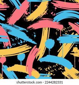 Abstract seamless pattern with brush strokes. Handcrafted vector trendy repeat pattern.  