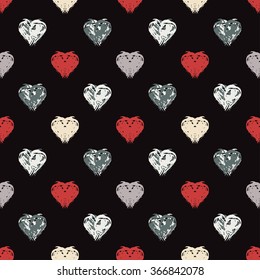 Abstract seamless pattern with brush strokes with hearts, design element. Can be used for invitations, greeting cards, scrapbooking, print, gift wrap, manufacturing. Grunge background