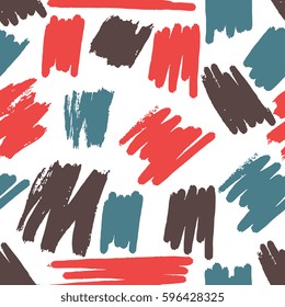 Abstract seamless pattern with brush strokes. Vector hand drawn texture