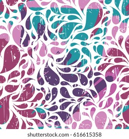 Abstract seamless pattern with brush strokes and drops. Vector hand drawn texture