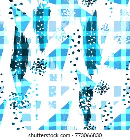 Abstract seamless pattern with brush strokes, spots and blobs, stripes. Vector illustration for fashion design. Hand painted texture. Good for fabric. 