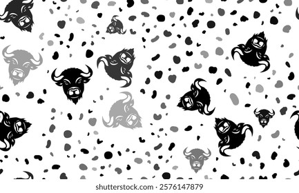 Abstract seamless pattern with buffalo logos. Creative leopard backdrop. Vector illustration on white background