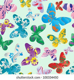 Abstract   seamless pattern - butterflies with floral ornamental wings