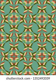 Abstract seamless pattern with butterflies and flowers in bargello style from Italy and Florence