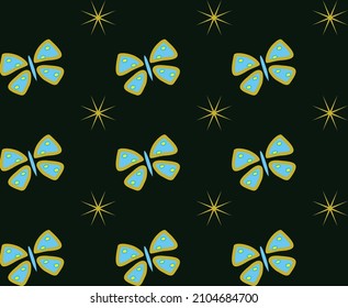 Abstract seamless pattern with butterflies and stars. Background for gift wrap, textile, fabric, wallpaper. 