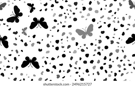 Abstract seamless pattern with butterfly symbols. Creative leopard backdrop. Vector illustration on white background