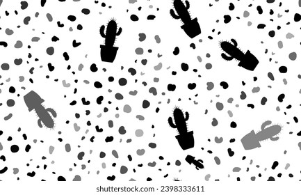 Abstract seamless pattern with cactus symbols. Creative leopard backdrop. Vector illustration on white background