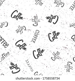 Abstract seamless pattern with calligraphic coffee words. Beautiful modern texture with chaotic painted elements. Momochrome background for your design, backdrops, wrapping