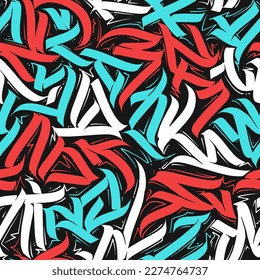 Abstract seamless pattern calligraphic ornaments  graffiti curves