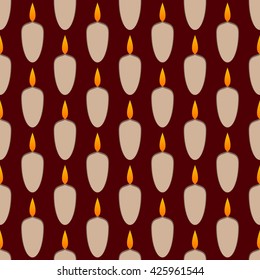 Abstract seamless pattern with Candles on red background. Vector illustration