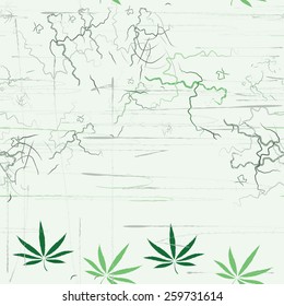 Abstract seamless pattern with cannabis leaves and cracks