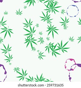 Abstract seamless pattern with cannabis leaves and cracks